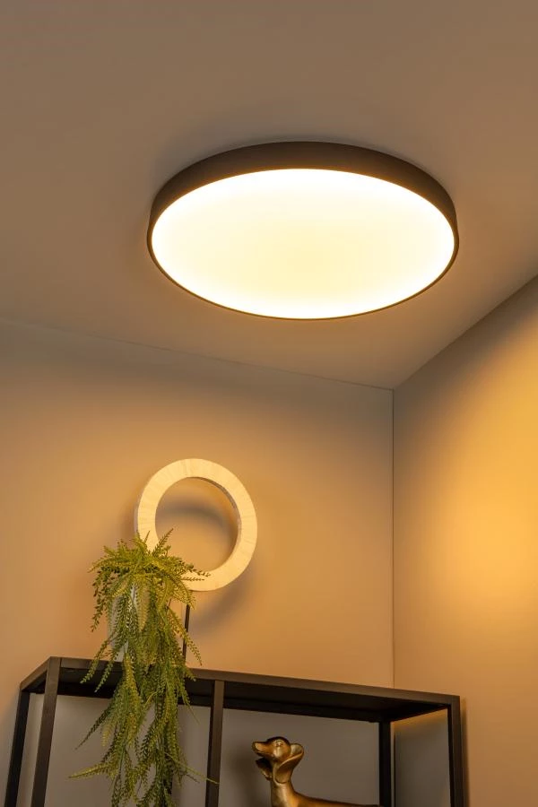 Lucide UNAR - Flush ceiling light - Ø 60 cm- LED 3 StepDim - 1x60W 2700K - Black - atmosphere 1